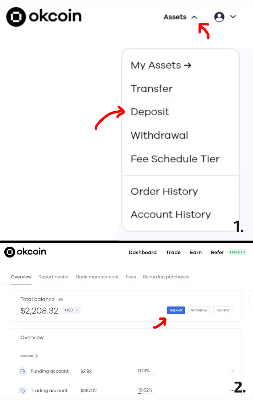 Follow the highlighted steps to start a deposit.