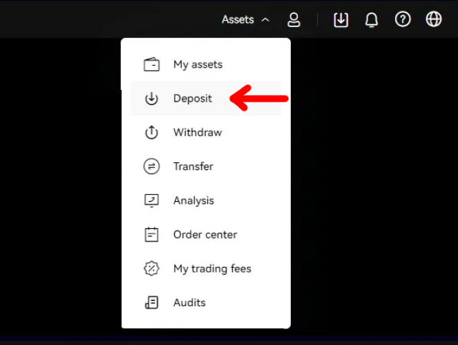 Follow the highlighted steps to start a deposit.