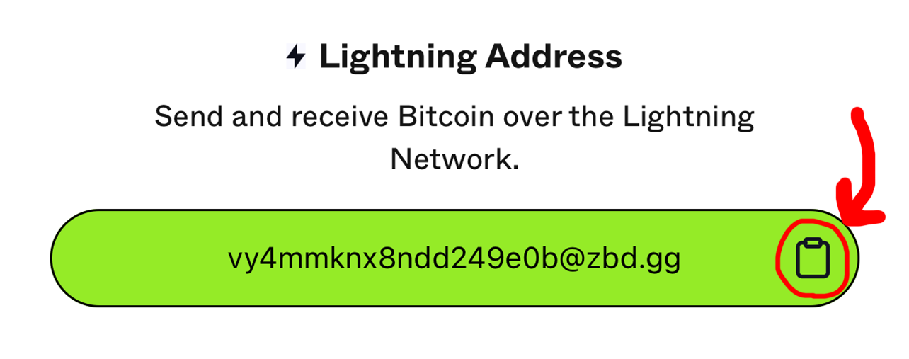 Follow the highlighted steps to reveal and copy your wallet address.