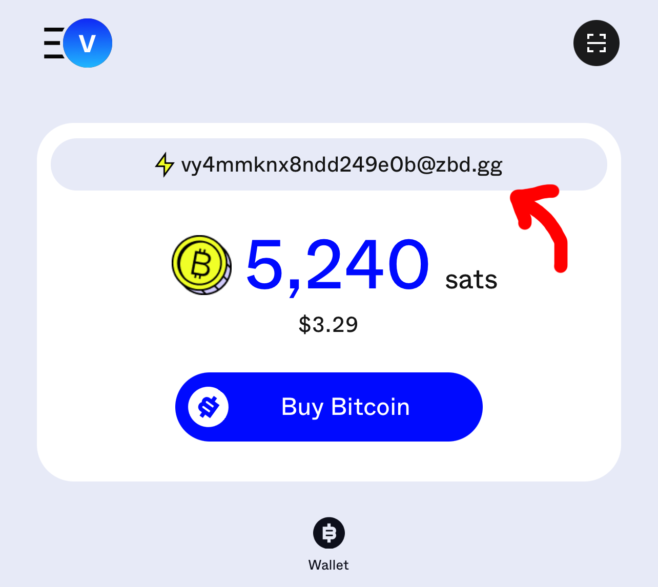 Tap the highlighted area to show your address.